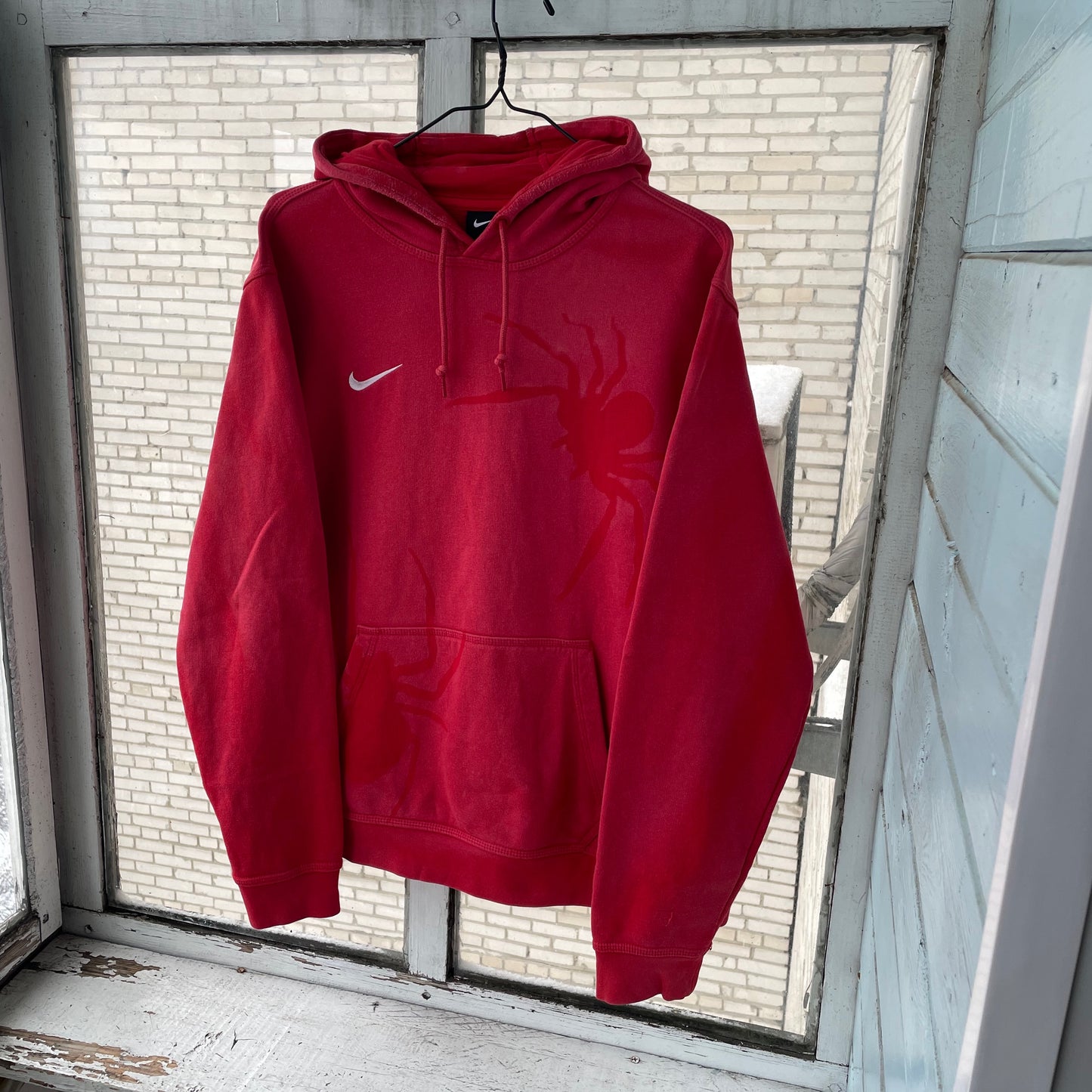 Custom Nike Red Hoodie – Hand-Faded Spider Hoodie | Vintage Grunge 1 of 1