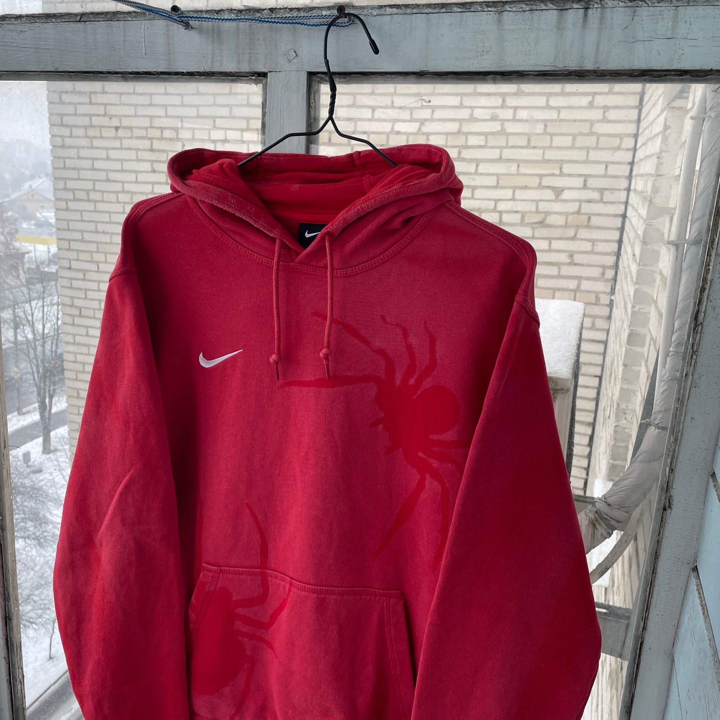 Custom Nike Red Hoodie – Hand-Faded Spider Hoodie | Vintage Grunge 1 of 1