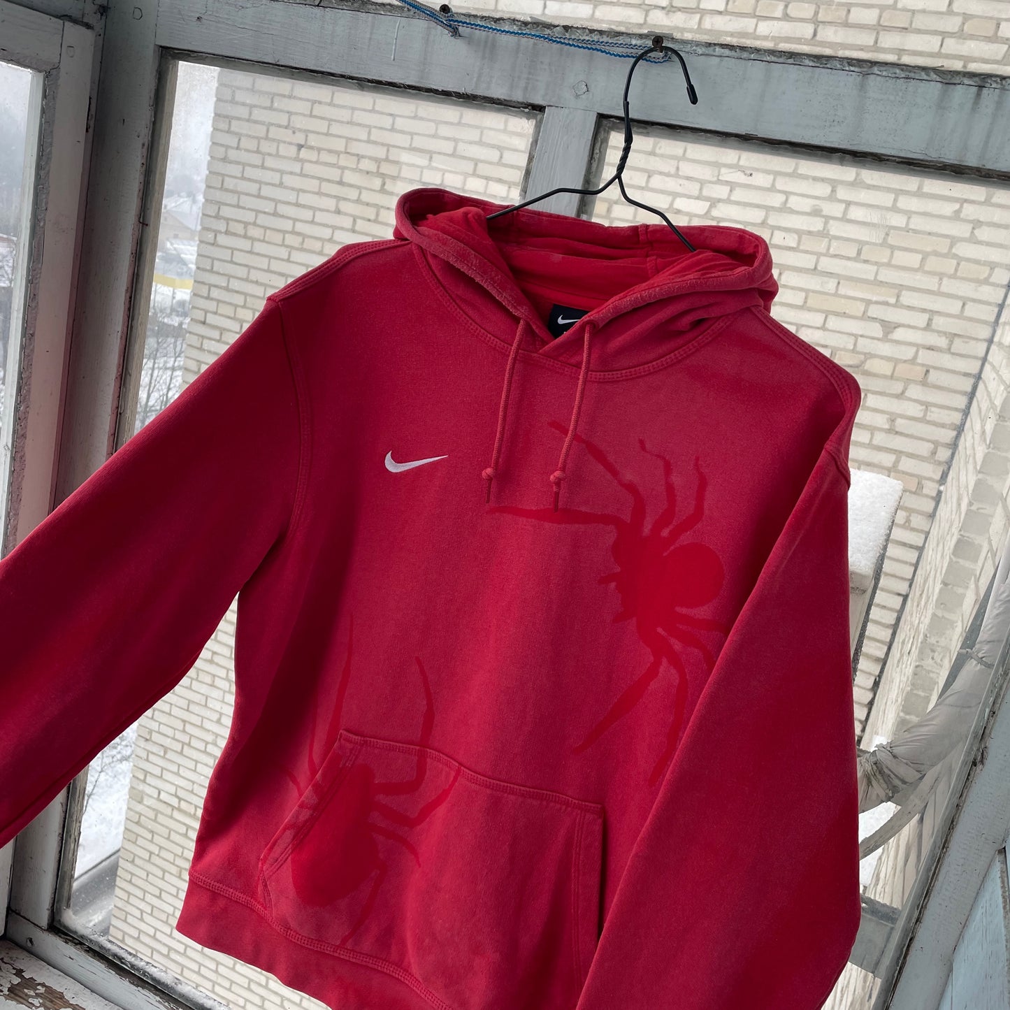 Custom Nike Red Hoodie – Hand-Faded Spider Hoodie | Vintage Grunge 1 of 1