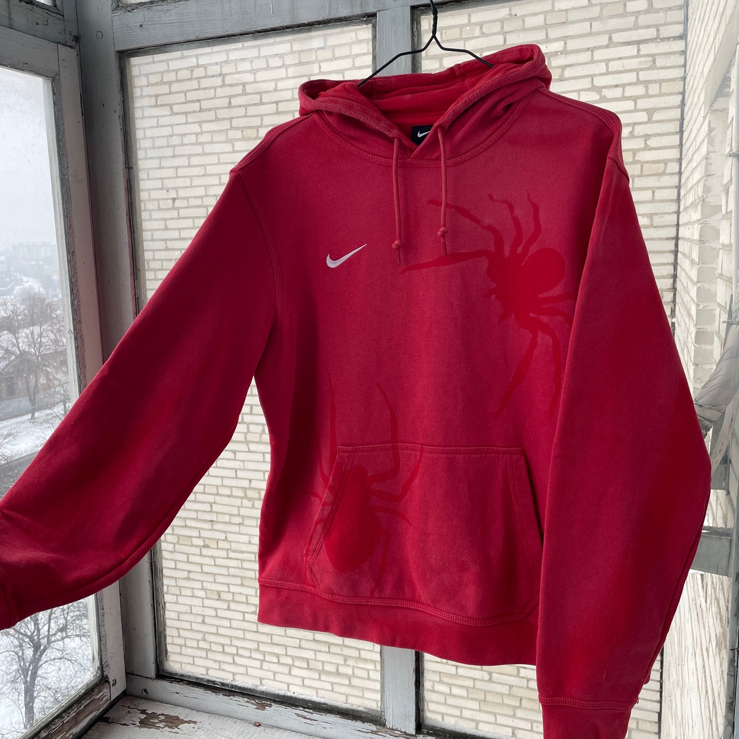 Custom Nike Red Hoodie – Hand-Faded Spider Hoodie | Vintage Grunge 1 of 1