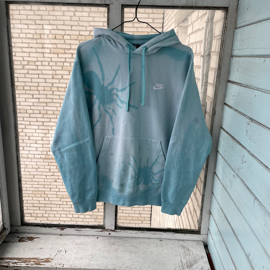 Custom Nike Hoodie – Hand-Faded Aqua Spider Hoodie | Vintage Grunge 1 of 1