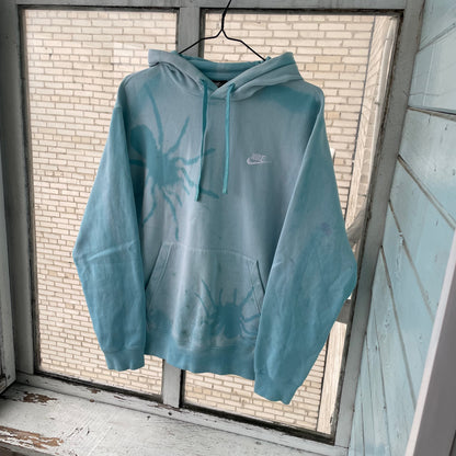 Custom Nike Hoodie – Hand-Faded Aqua Spider Hoodie | Vintage Grunge 1 of 1