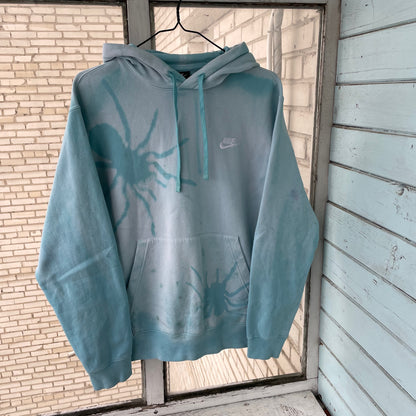 Custom Nike Hoodie – Hand-Faded Aqua Spider Hoodie | Vintage Grunge 1 of 1