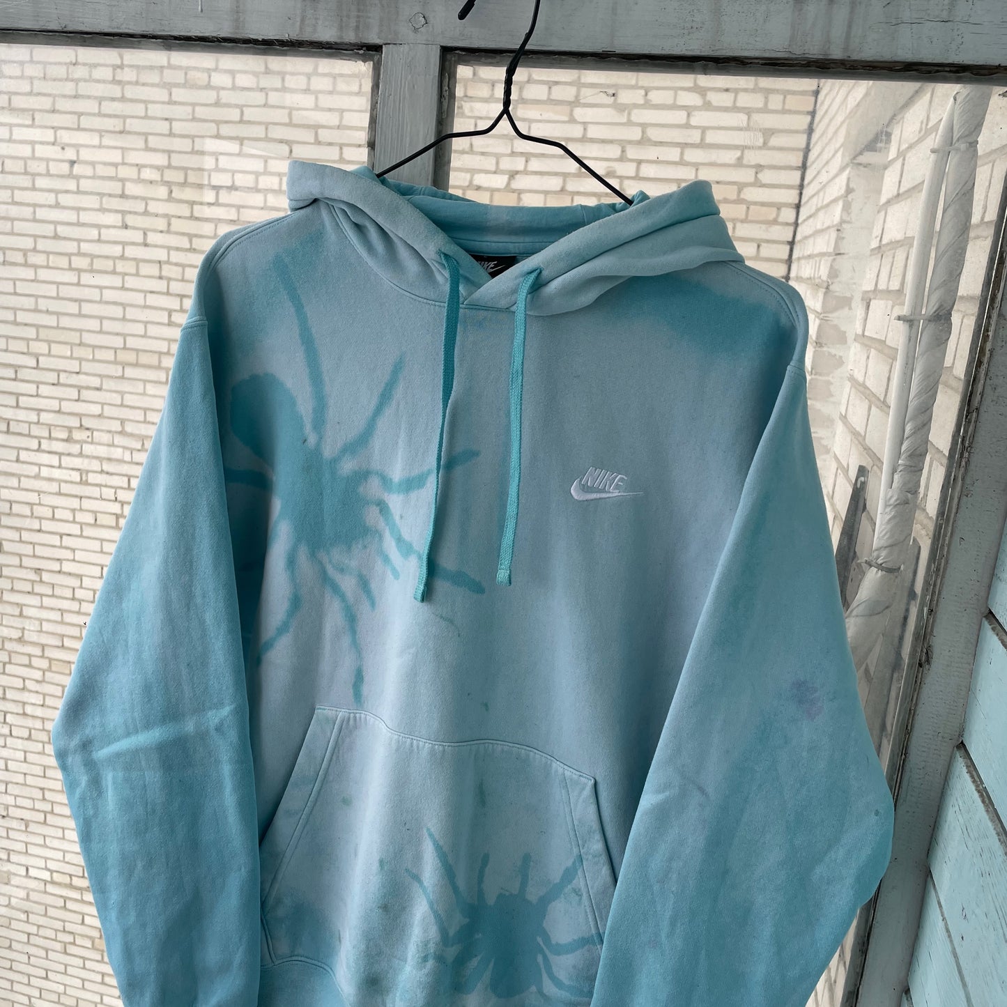 Custom Nike Hoodie – Hand-Faded Aqua Spider Hoodie | Vintage Grunge 1 of 1