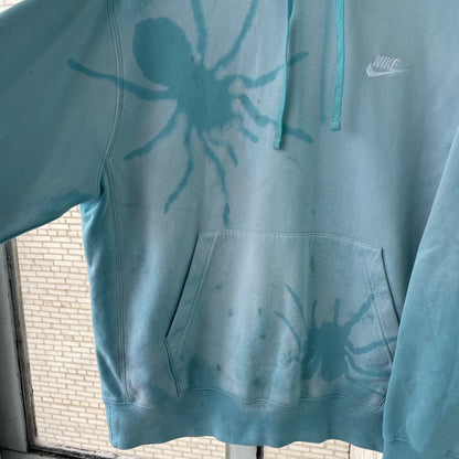 Custom Nike Hoodie – Hand-Faded Aqua Spider Hoodie | Vintage Grunge 1 of 1