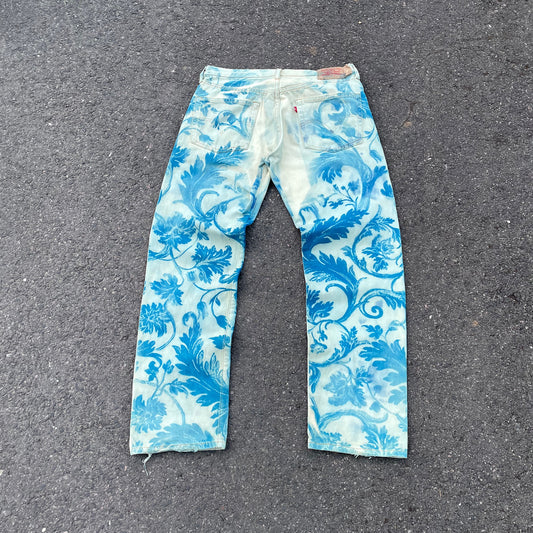 Custom Levi’s Flora Pants – Faded Botanical Art in Soft Red | Vintage Denim 1 of 1