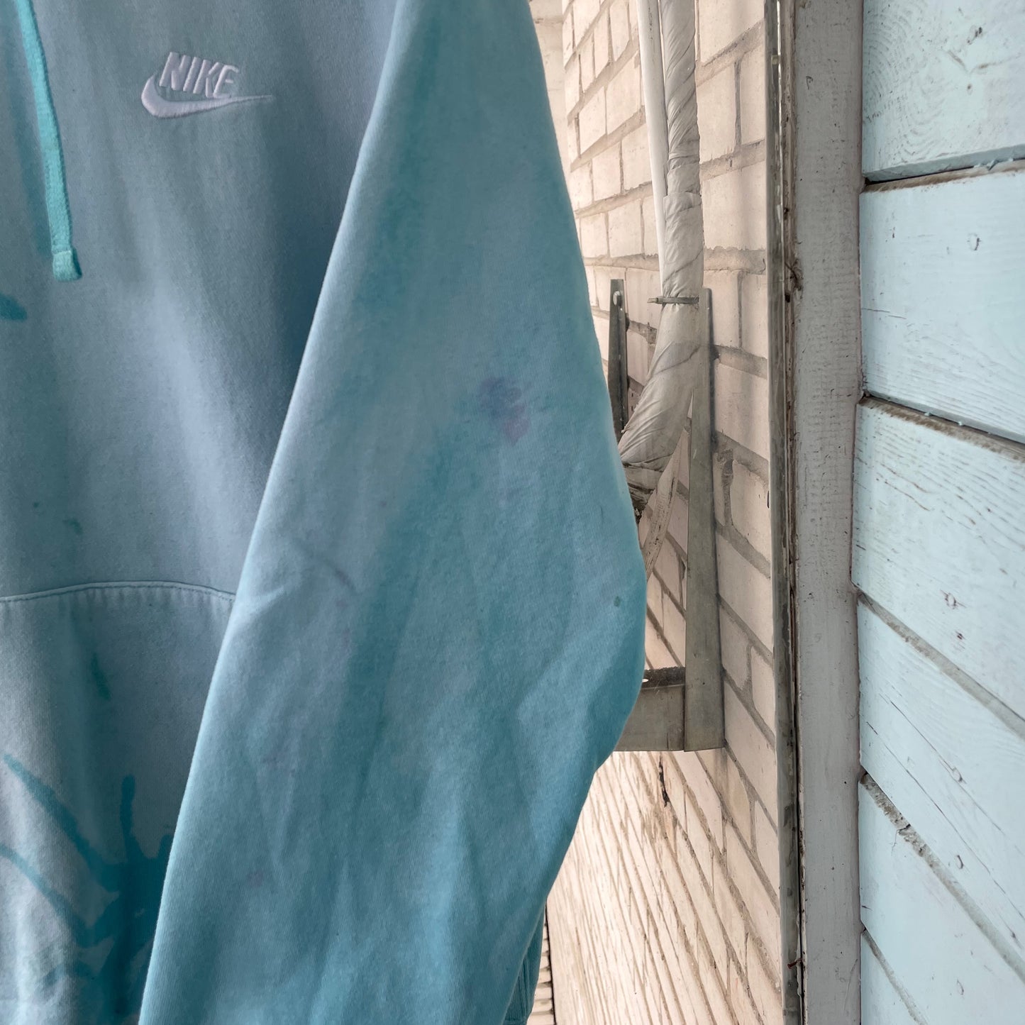 Custom Nike Hoodie – Hand-Faded Aqua Spider Hoodie | Vintage Grunge 1 of 1