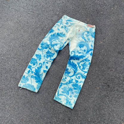 Custom Levi’s Flora Pants – Faded Botanical Art in Soft Red | Vintage Denim 1 of 1