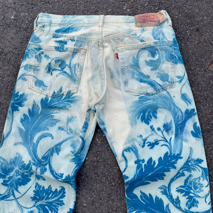 Custom Levi’s Flora Pants – Faded Botanical Art in Soft Red | Vintage Denim 1 of 1