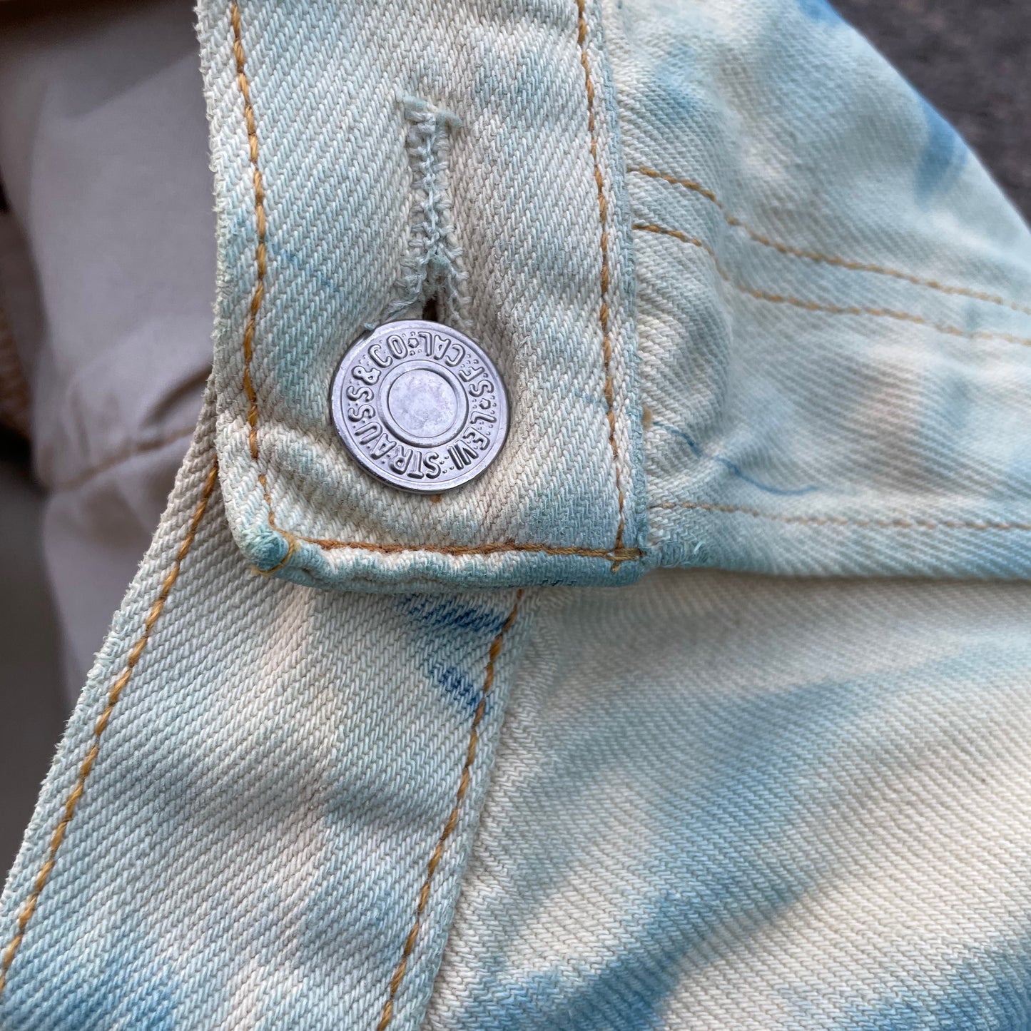 Custom Levi’s Flora Pants – Faded Botanical Art in Soft Red | Vintage Denim 1 of 1