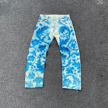Custom Levi’s Flora Pants – Faded Botanical Art in Soft Red | Vintage Denim 1 of 1