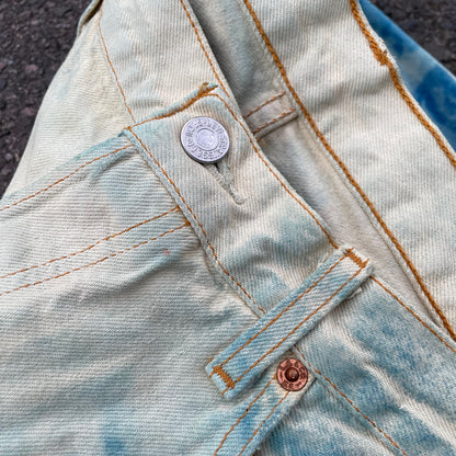 Hand-Reworked Leopard Print Jeans – Blue Art Denim Pants, 1 of 1 Upcycled Piece