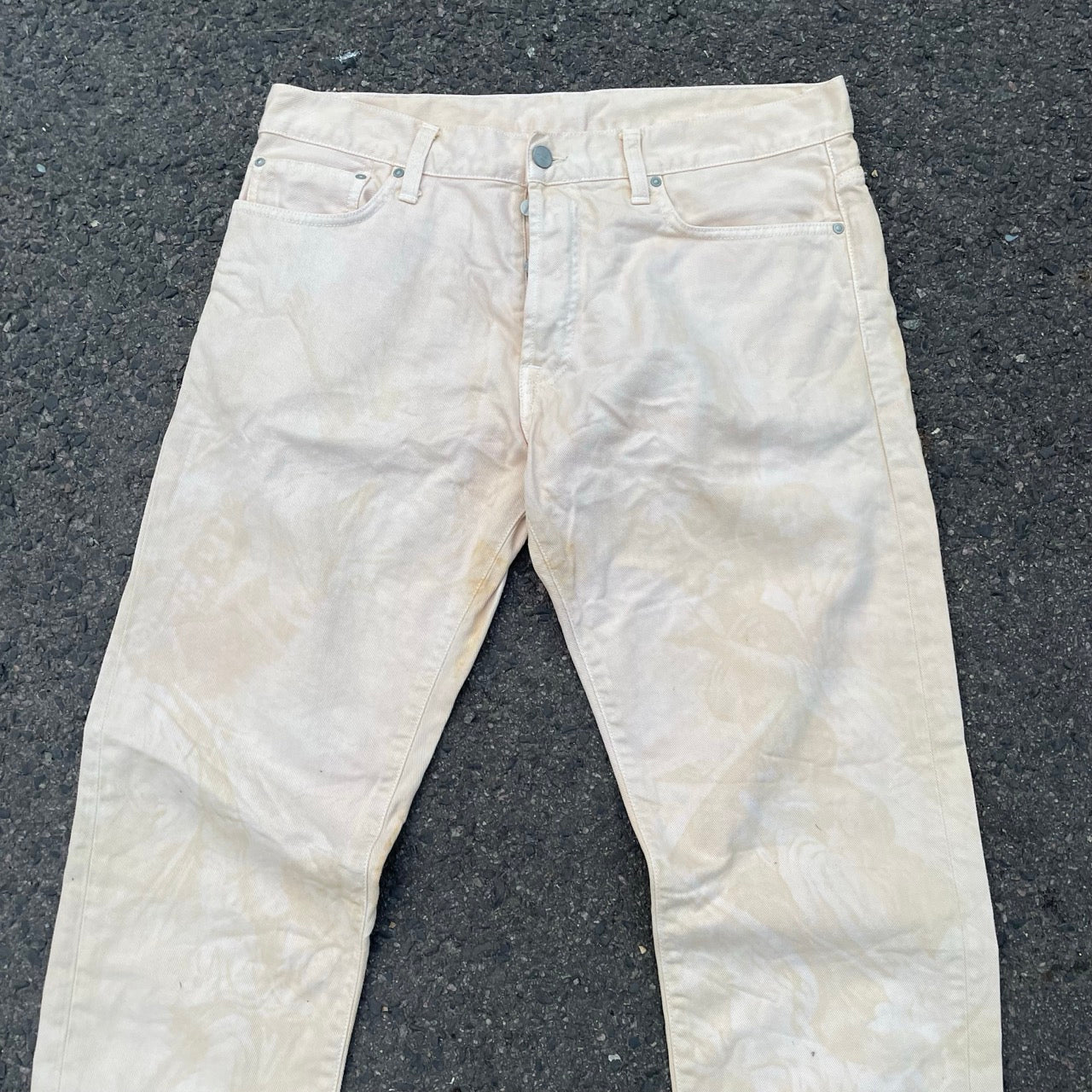 Bleached Carhartt Jeans – Hand-Treated 1 of 1 Pale Beige Denim, Minimal Grunge Look