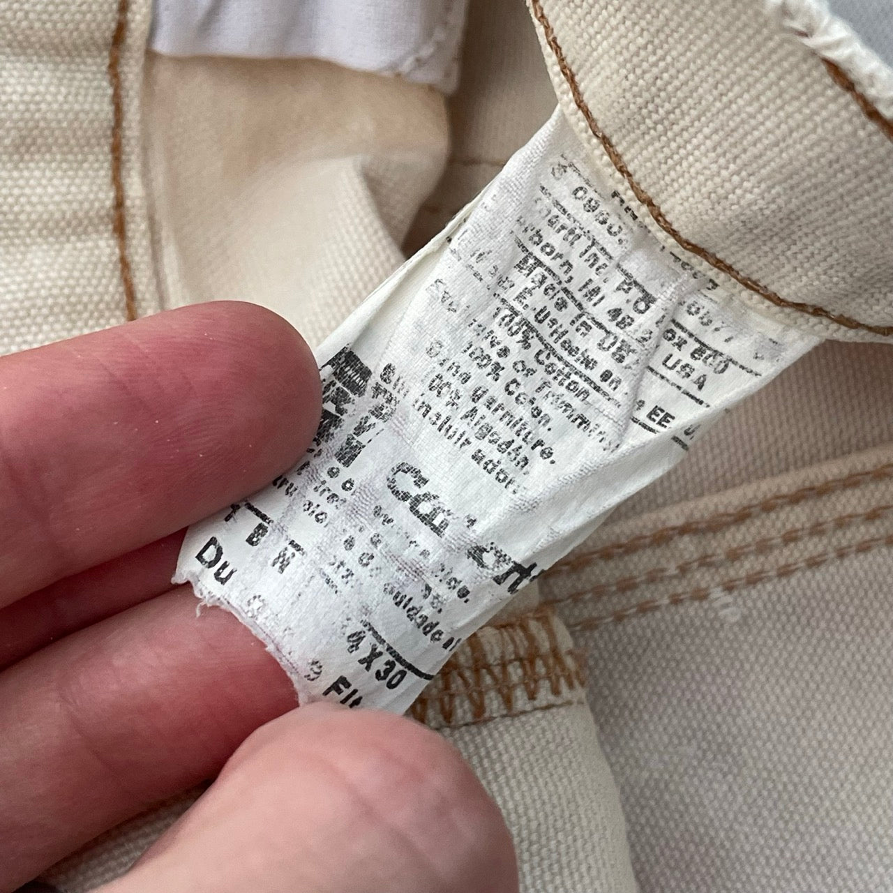 Custom Carhartt Dragon Pants – W34 Off-White Utility Fit with Faded Red Dragon Art | Vintage Workwear 1 of 1