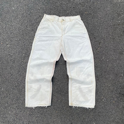 Custom Carhartt Dragon Pants – W34 Off-White Utility Fit with Faded Red Dragon Art | Vintage Workwear 1 of 1