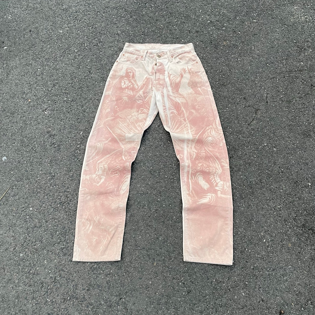 Custom Levi’s Angelic Scene Pants – Faded Religious Art | Vintage Denim 1 of 1