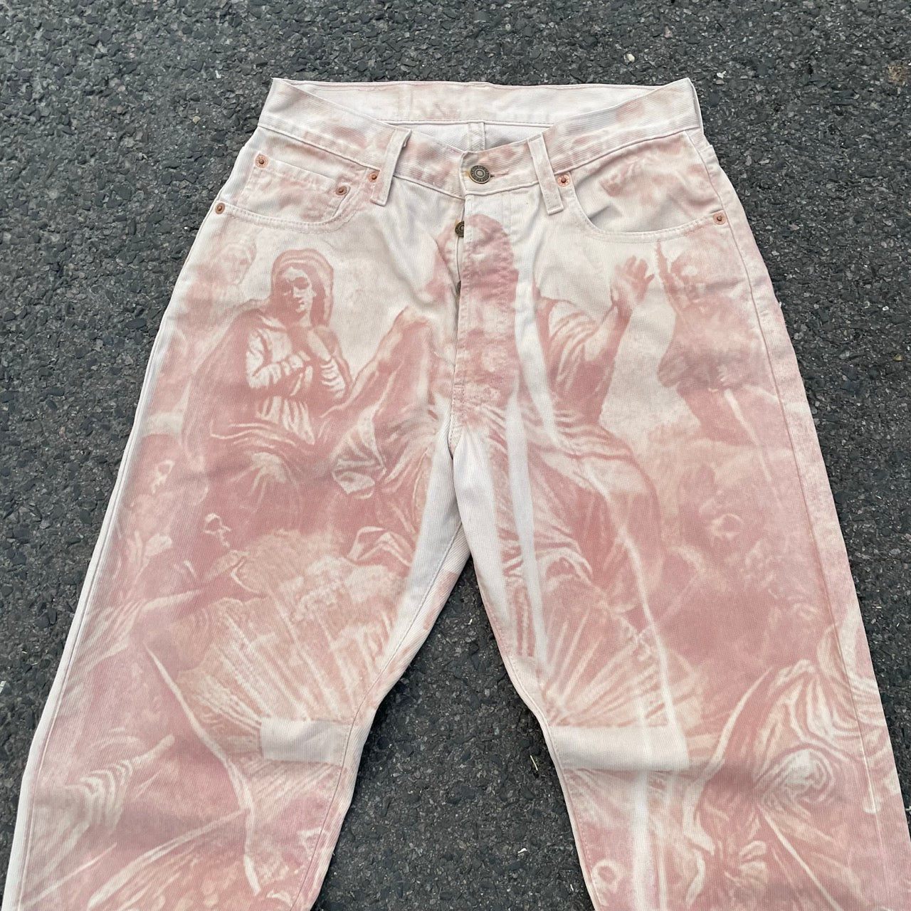 Custom Levi’s Angelic Scene Pants – Faded Religious Art | Vintage Denim 1 of 1