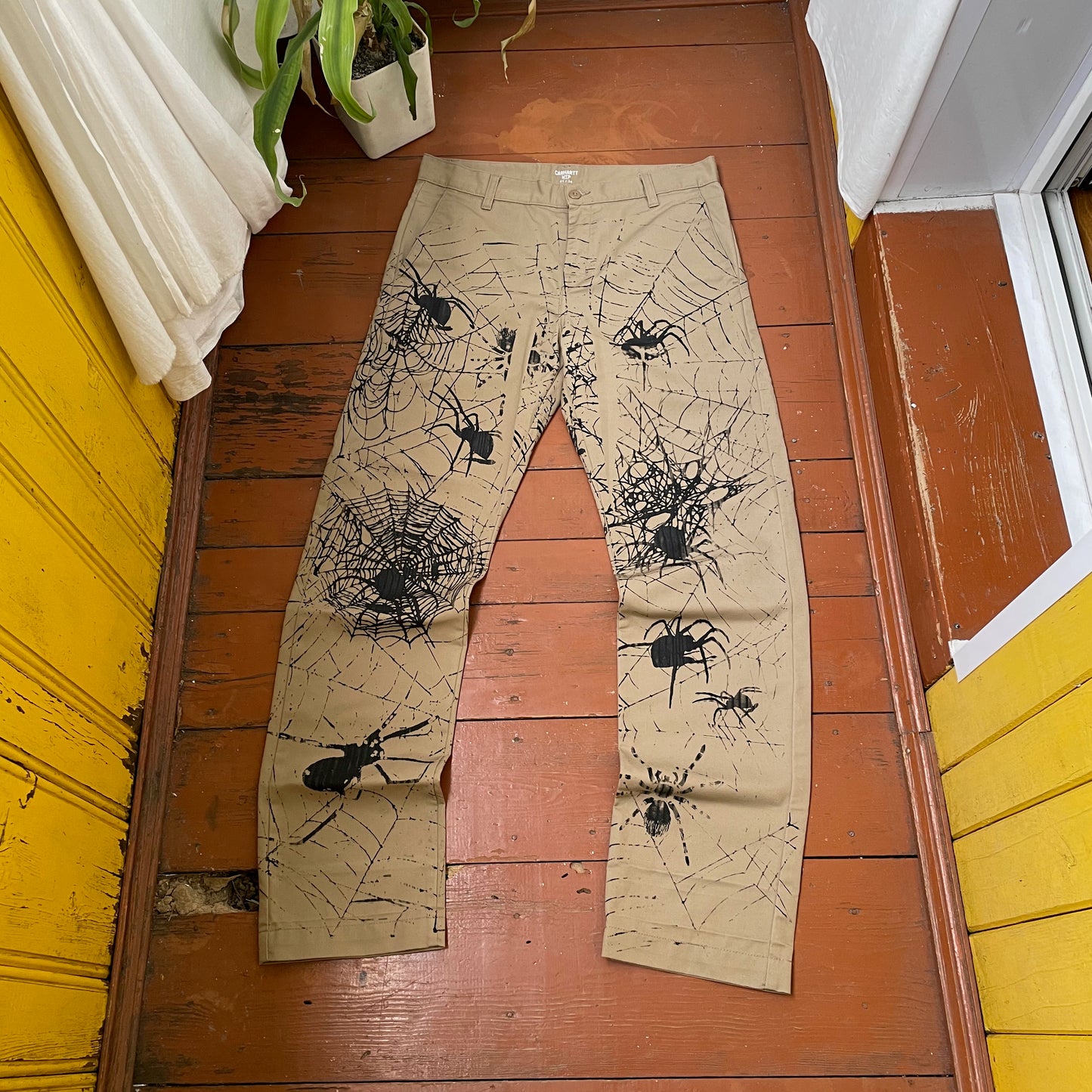 Custom Carhartt Chino Pants – Spider Web Print | Vintage Workwear 1 of 1