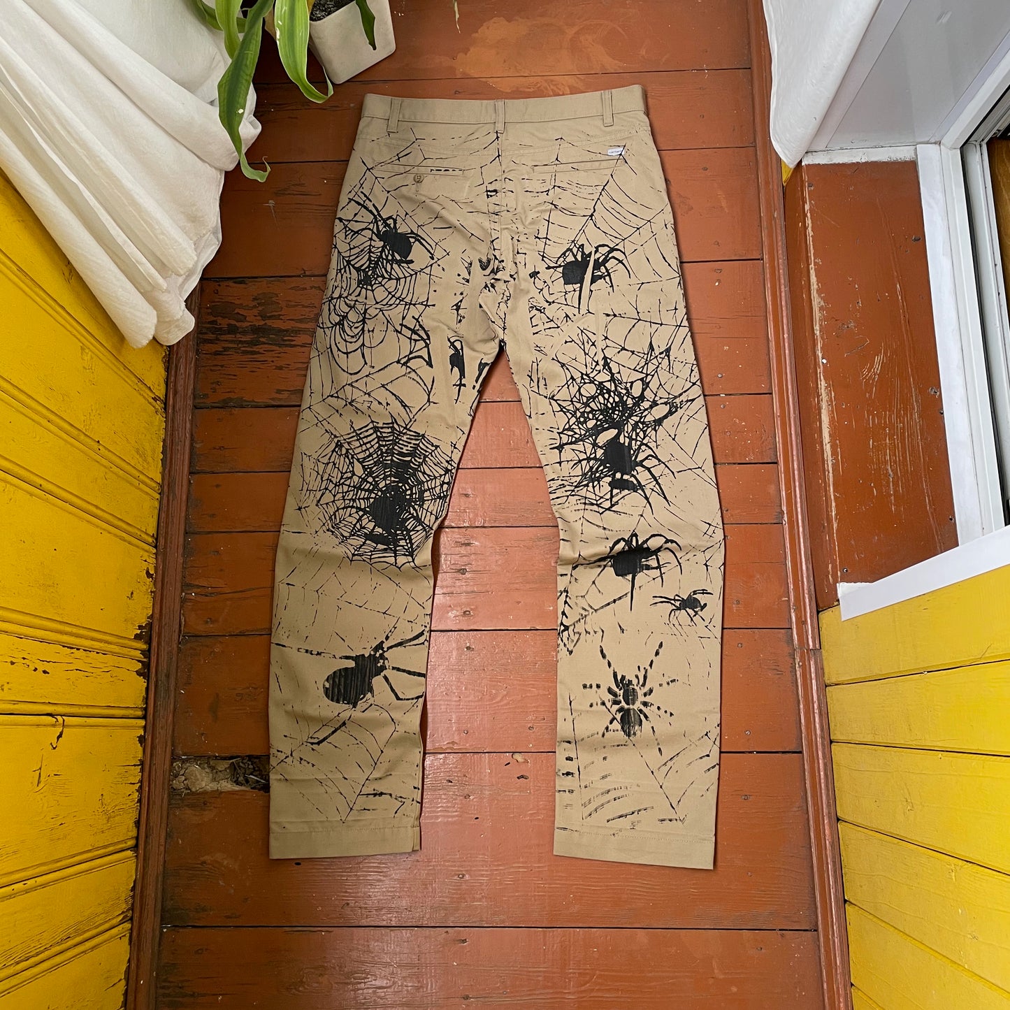 Custom Carhartt Chino Pants – Spider Web Print | Vintage Workwear 1 of 1