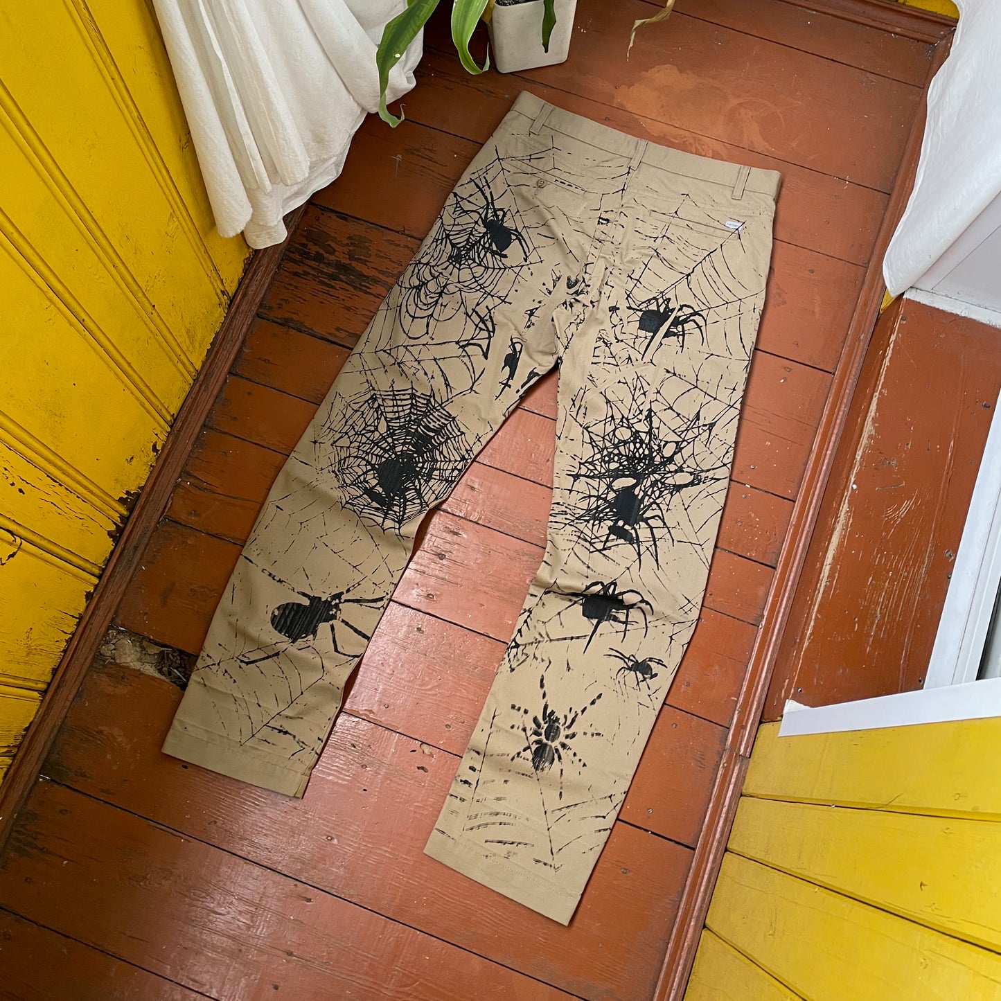 Custom Carhartt Chino Pants – Spider Web Print | Vintage Workwear 1 of 1