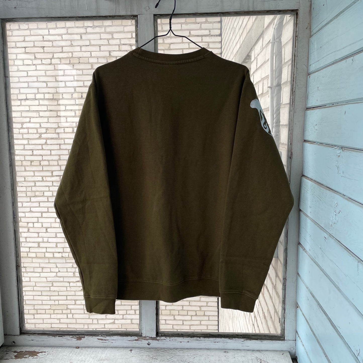 Custom Nike Sweatshirt – Olive Green with White Tiger Print | Vintage Sportswear Grunge 1 of 1