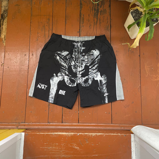 Custom Nike Grunge Shorts – Handprinted Bone Art | Vintage Sportswear 1 of 1