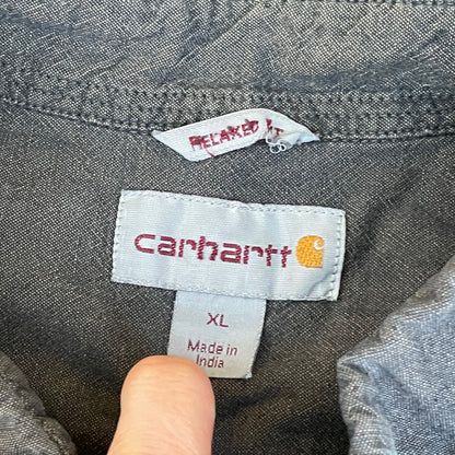 Custom Carhartt Tiger Work Shirt – Handprinted White Tiger on Faded Black | Distressed Vintage 1 of 1
