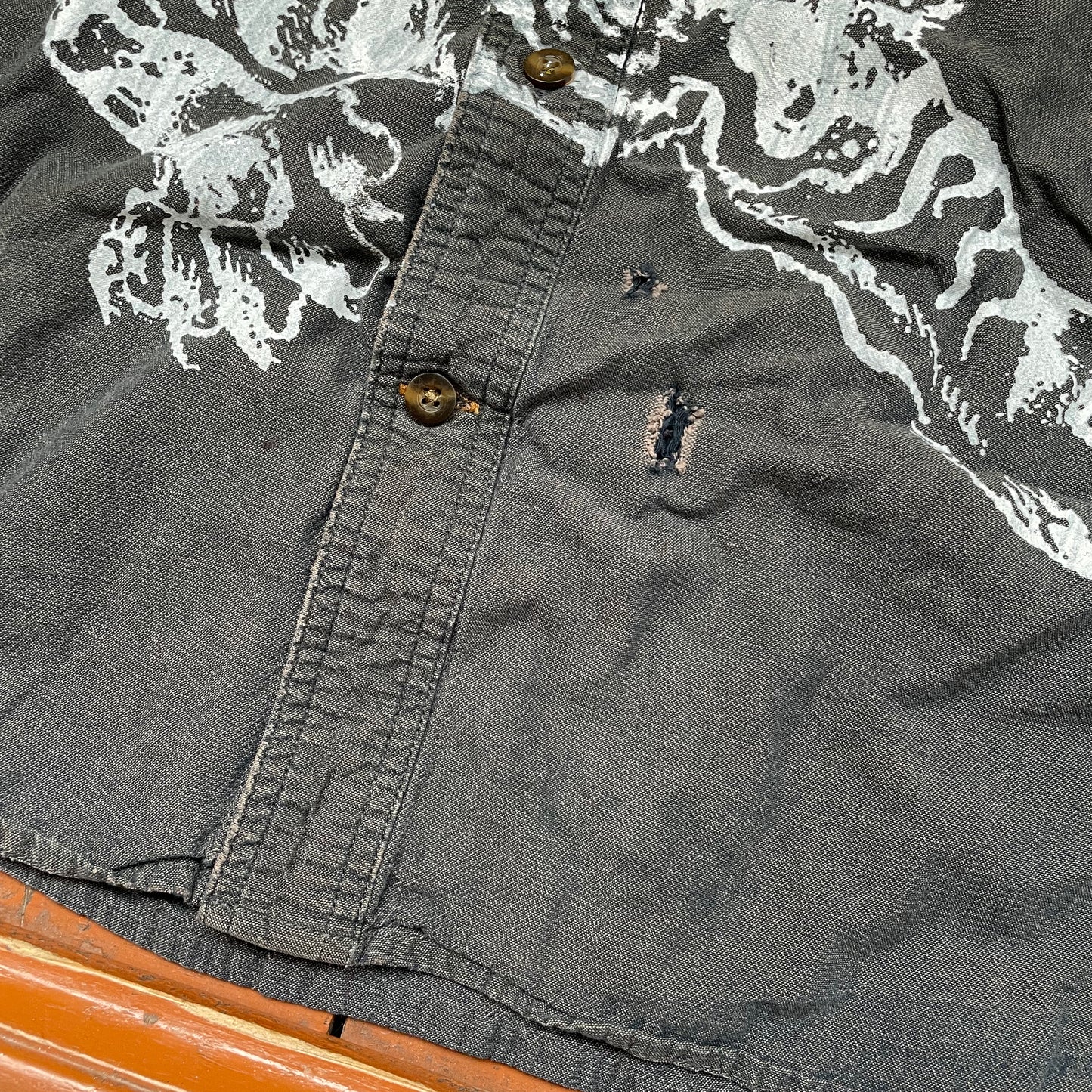 Custom Carhartt Tiger Work Shirt – Handprinted White Tiger on Faded Black | Distressed Vintage 1 of 1
