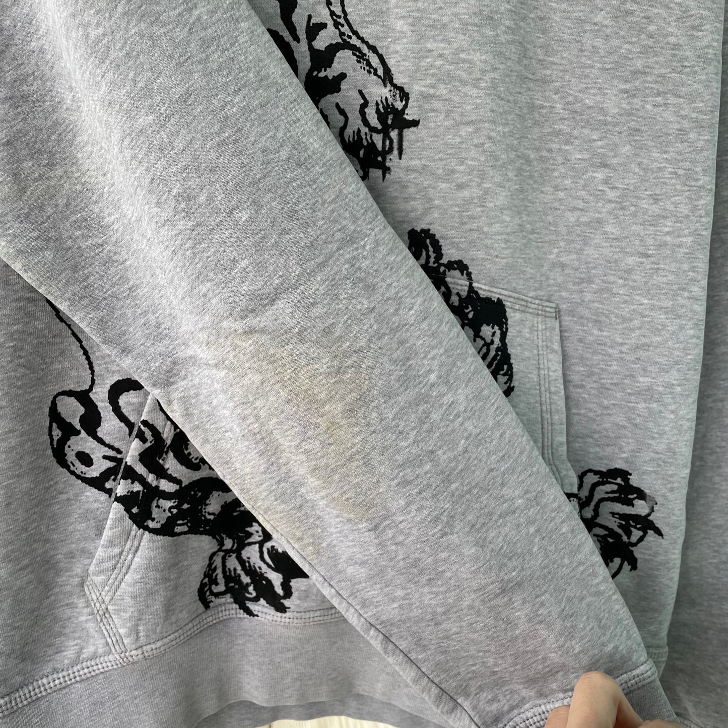 Custom Nike Tiger Hoodie – Handprinted Black Tiger on Grey Hoodie | Vintage Sportswear 1 of 1