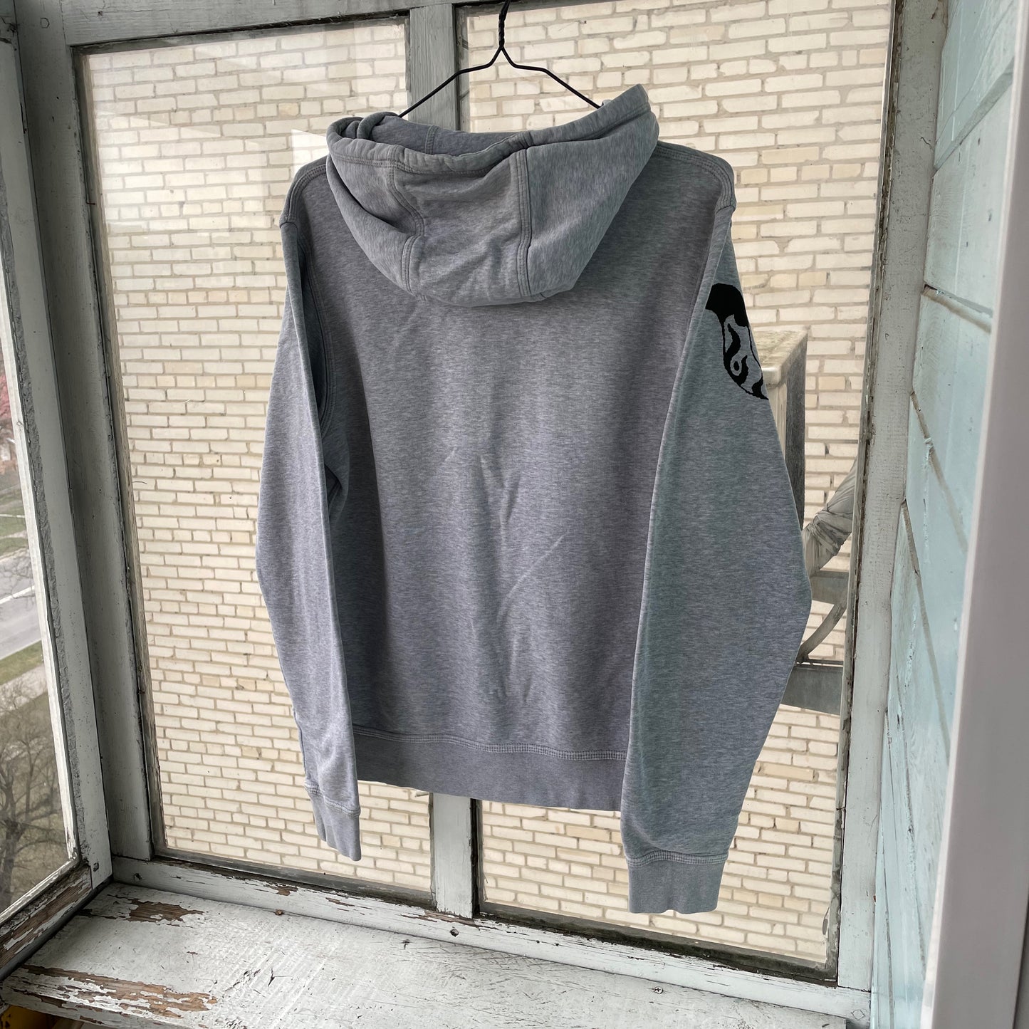 Custom Nike Tiger Hoodie – Handprinted Black Tiger on Grey Hoodie | Vintage Sportswear 1 of 1