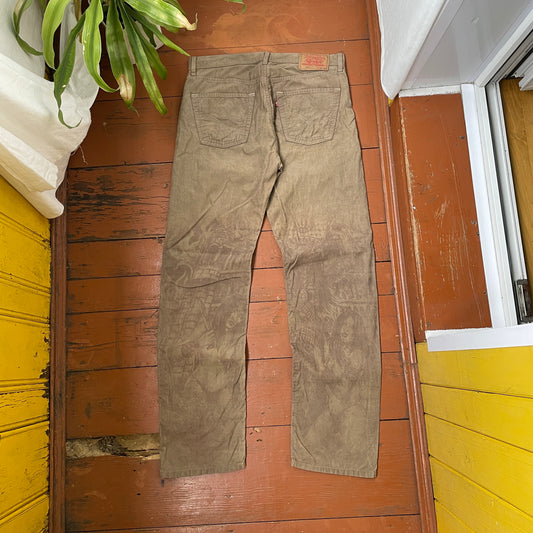 Custom Levi’s Corduroy Pants – Brown/Khaki with Subtle Pattern | 1 of 1 Reworked Vintage