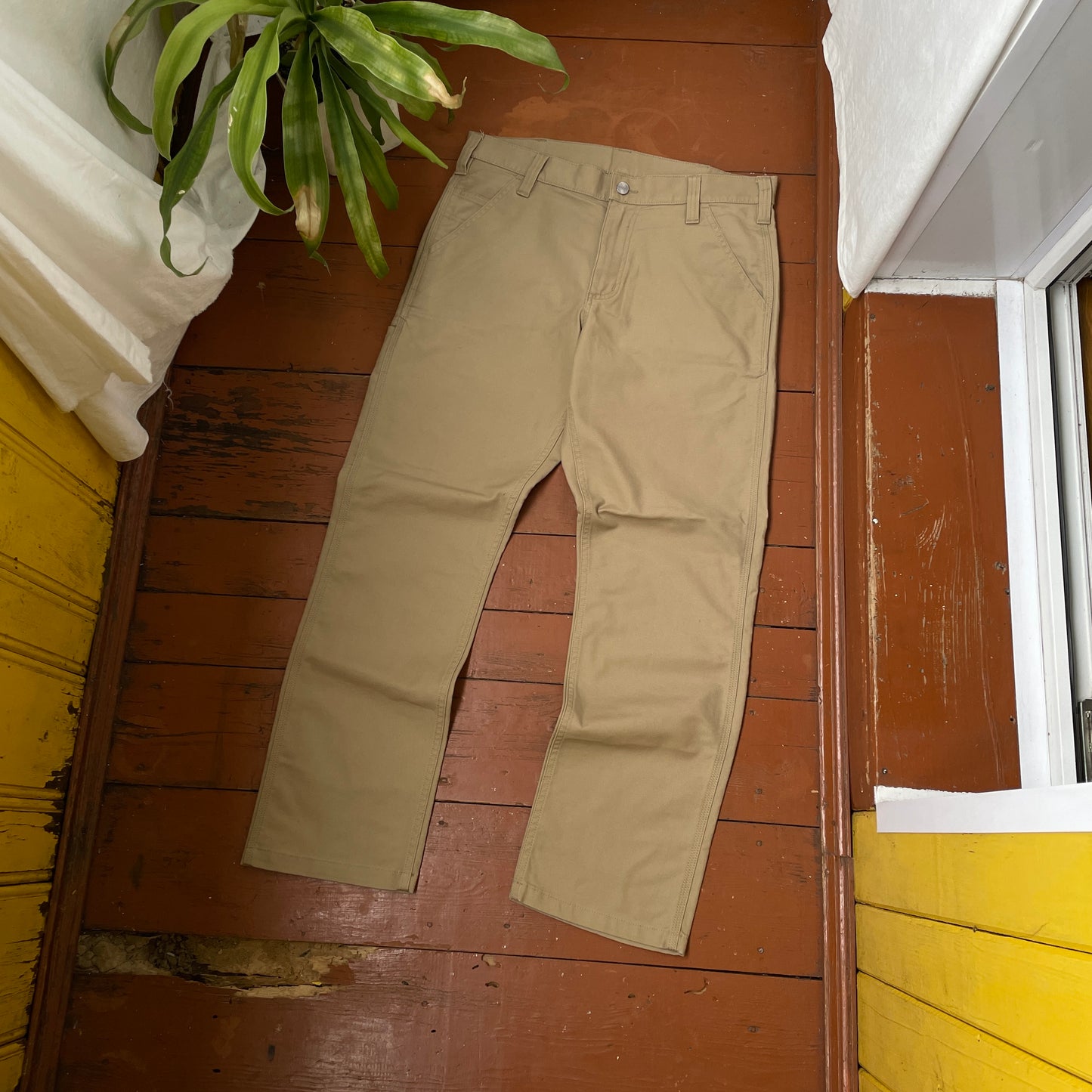 Custom Carhartt Mythical Creature Print Pants – Beige/Khaki Subtle Art | 1 of 1 Reworked Workwear
