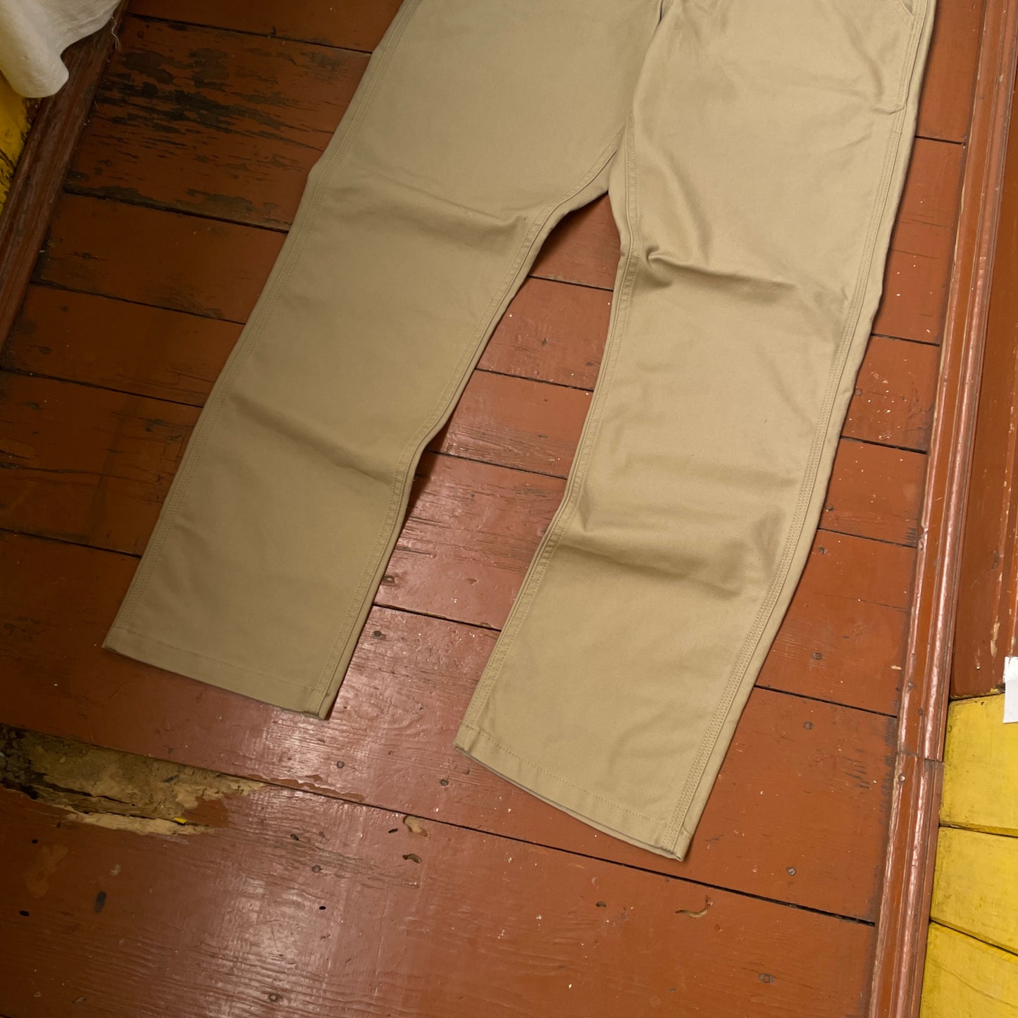 Custom Carhartt Mythical Creature Print Pants – Beige/Khaki Subtle Art | 1 of 1 Reworked Workwear