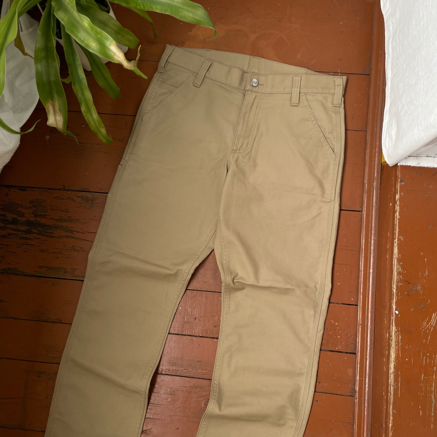 Custom Carhartt Mythical Creature Print Pants – Beige/Khaki Subtle Art | 1 of 1 Reworked Workwear