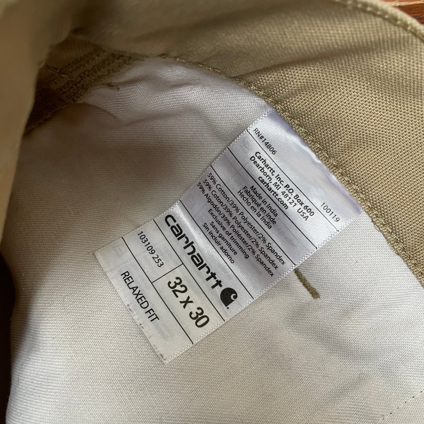 Custom Carhartt Mythical Creature Print Pants – Beige/Khaki Subtle Art | 1 of 1 Reworked Workwear