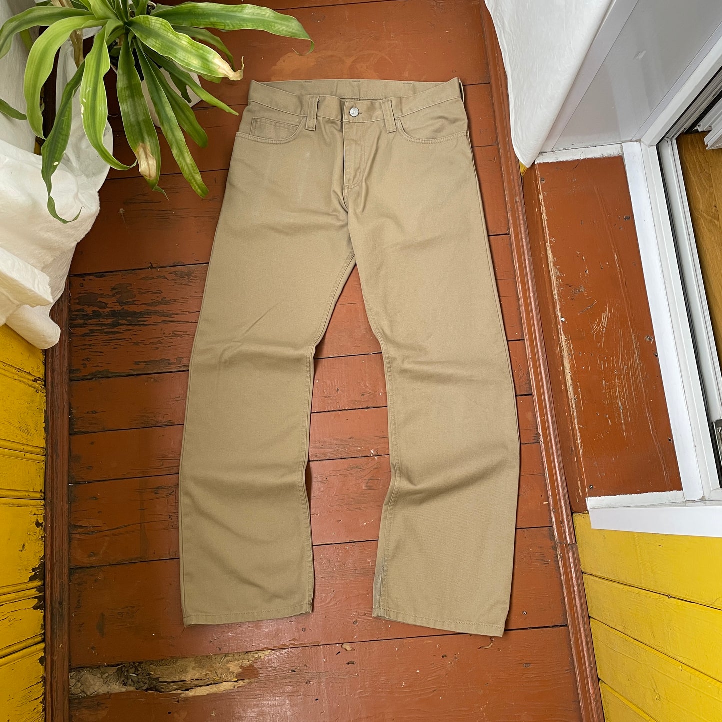 Custom Carhartt Tiger & Dragon Work Pants – Beige Hand-Printed Art | 1 of 1 Reworked
