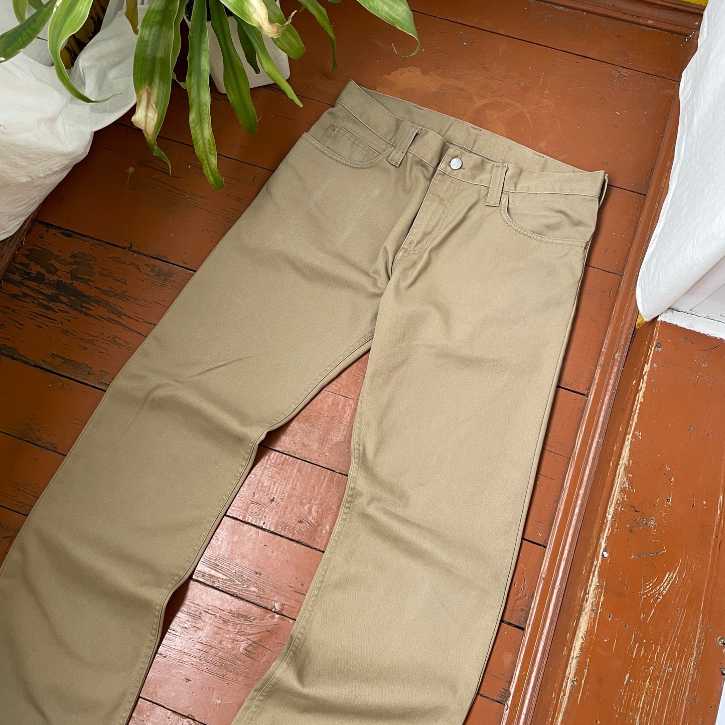 Custom Carhartt Tiger & Dragon Work Pants – Beige Hand-Printed Art | 1 of 1 Reworked
