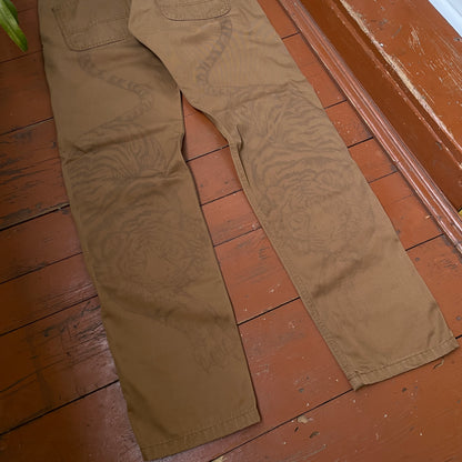 Custom Carhartt Tiger Print Pants – Brown with Hand-Applied Artwork | 1 of 1 Reworked