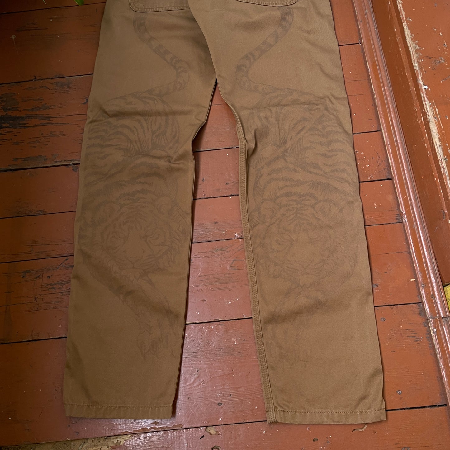 Custom Carhartt Tiger Print Pants – Brown with Hand-Applied Artwork | 1 of 1 Reworked