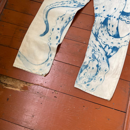 Custom Lee Octopus Jeans – Hand-Faded Blue Octopus Art | Vintage 1 of 1