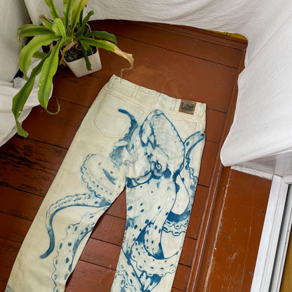 Custom Lee Octopus Jeans – Hand-Faded Blue Octopus Art | Vintage 1 of 1