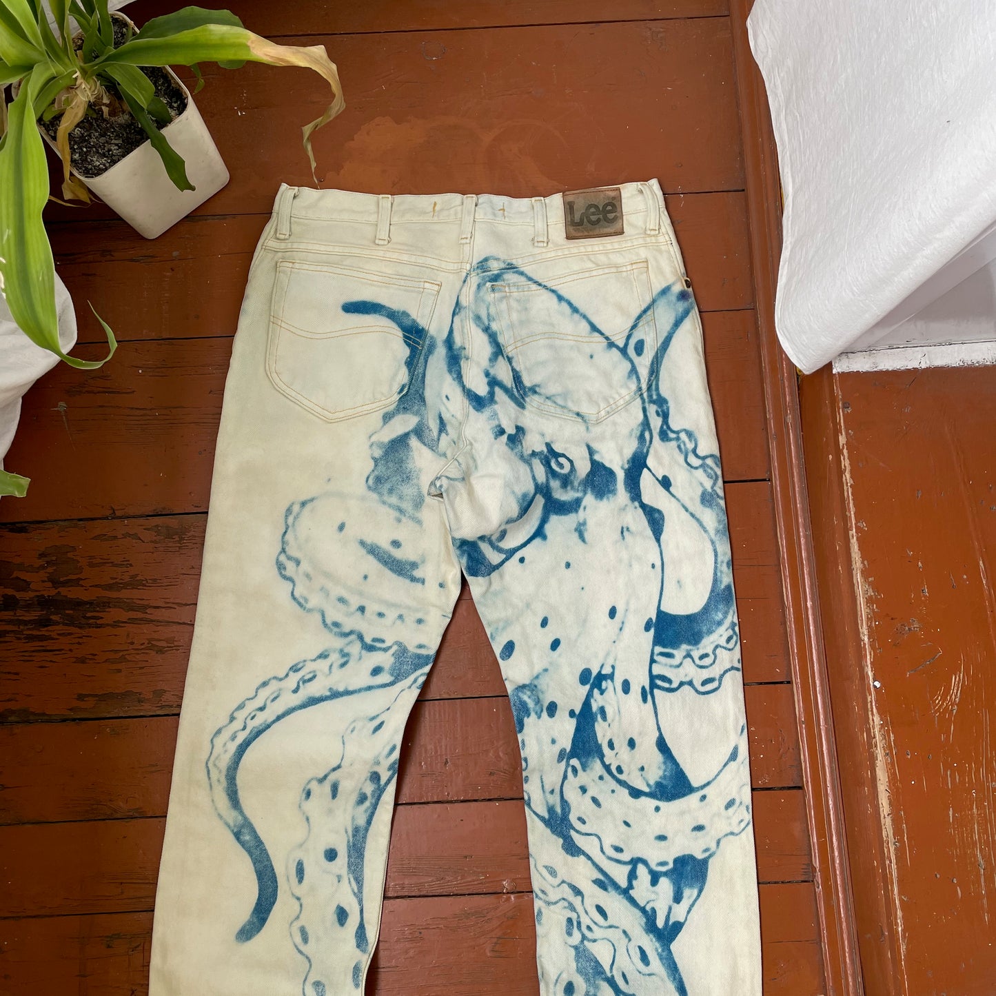 Custom Lee Octopus Jeans – Hand-Faded Blue Octopus Art | Vintage 1 of 1