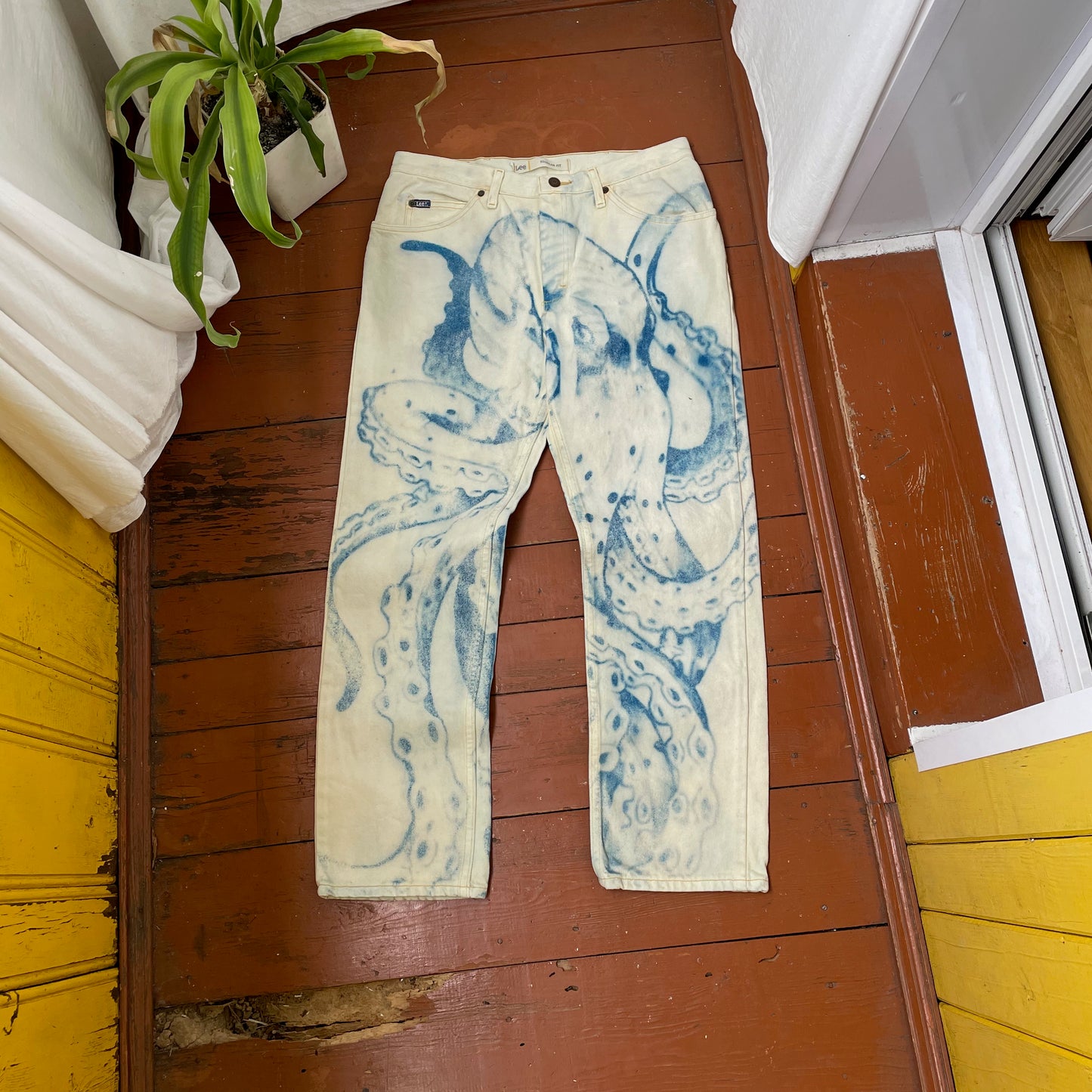 Custom Lee Octopus Jeans – Hand-Faded Blue Octopus Art | Vintage 1 of 1