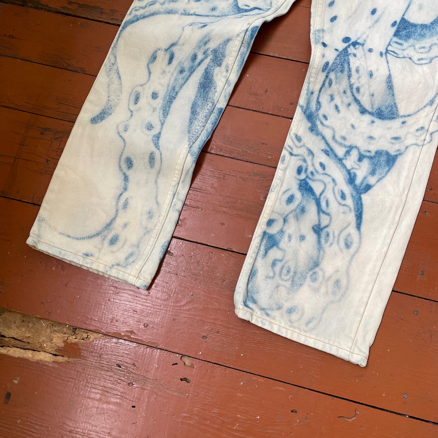 Custom Lee Octopus Jeans – Hand-Faded Blue Octopus Art | Vintage 1 of 1