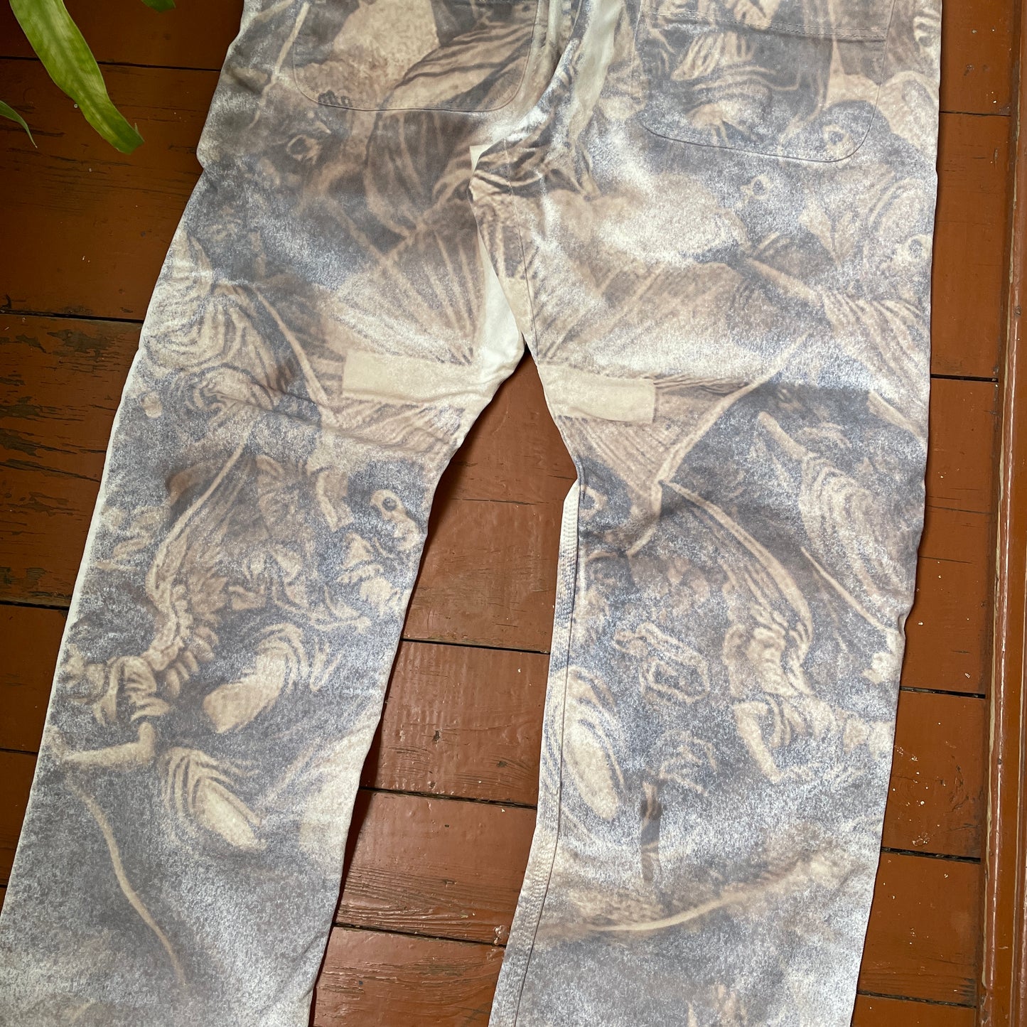 Custom Carhartt Classical Art Print Pants – Beige/Khaki with Detailed Artwork | 1 of 1 Reworked