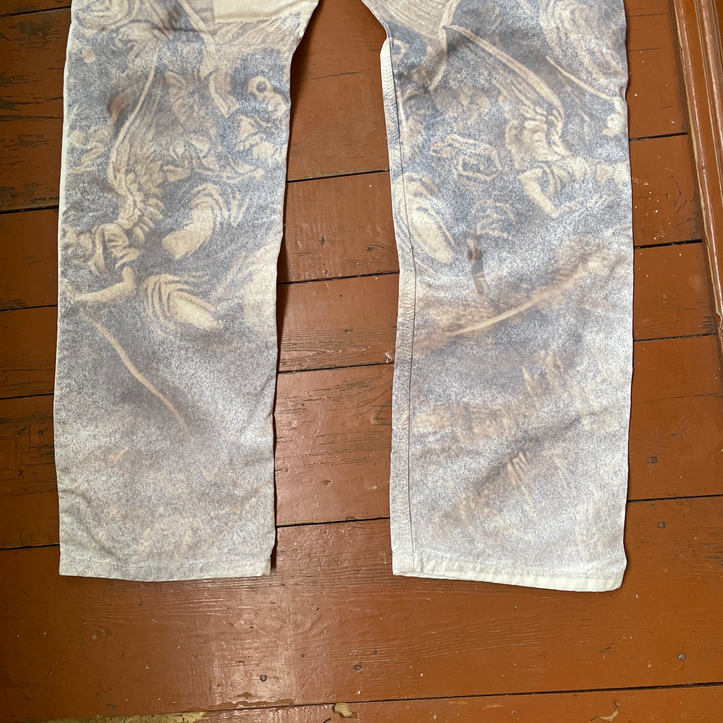 Custom Carhartt Classical Art Print Pants – Beige/Khaki with Detailed Artwork | 1 of 1 Reworked