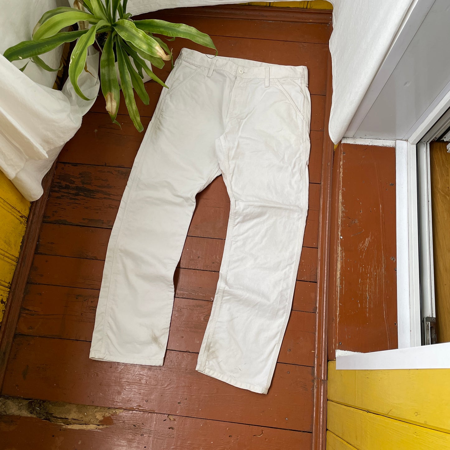 Custom Carhartt Classical Art Print Pants – Beige/Khaki with Detailed Artwork | 1 of 1 Reworked
