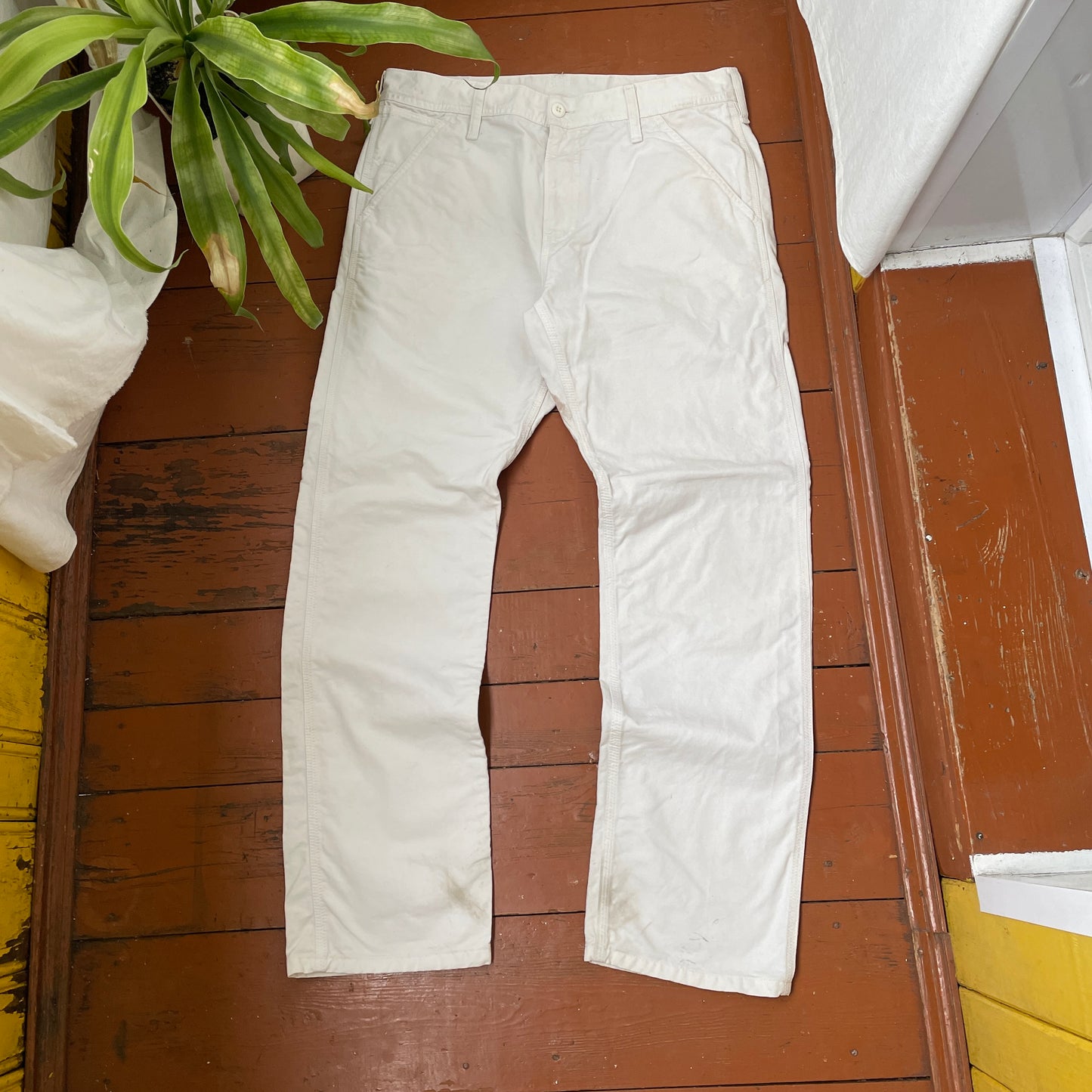 Custom Carhartt Classical Art Print Pants – Beige/Khaki with Detailed Artwork | 1 of 1 Reworked