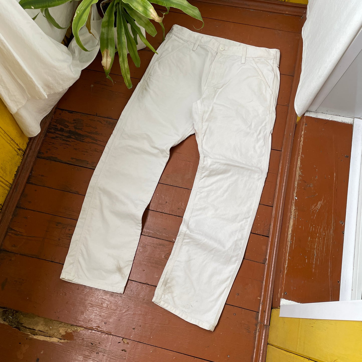 Custom Carhartt Classical Art Print Pants – Beige/Khaki with Detailed Artwork | 1 of 1 Reworked
