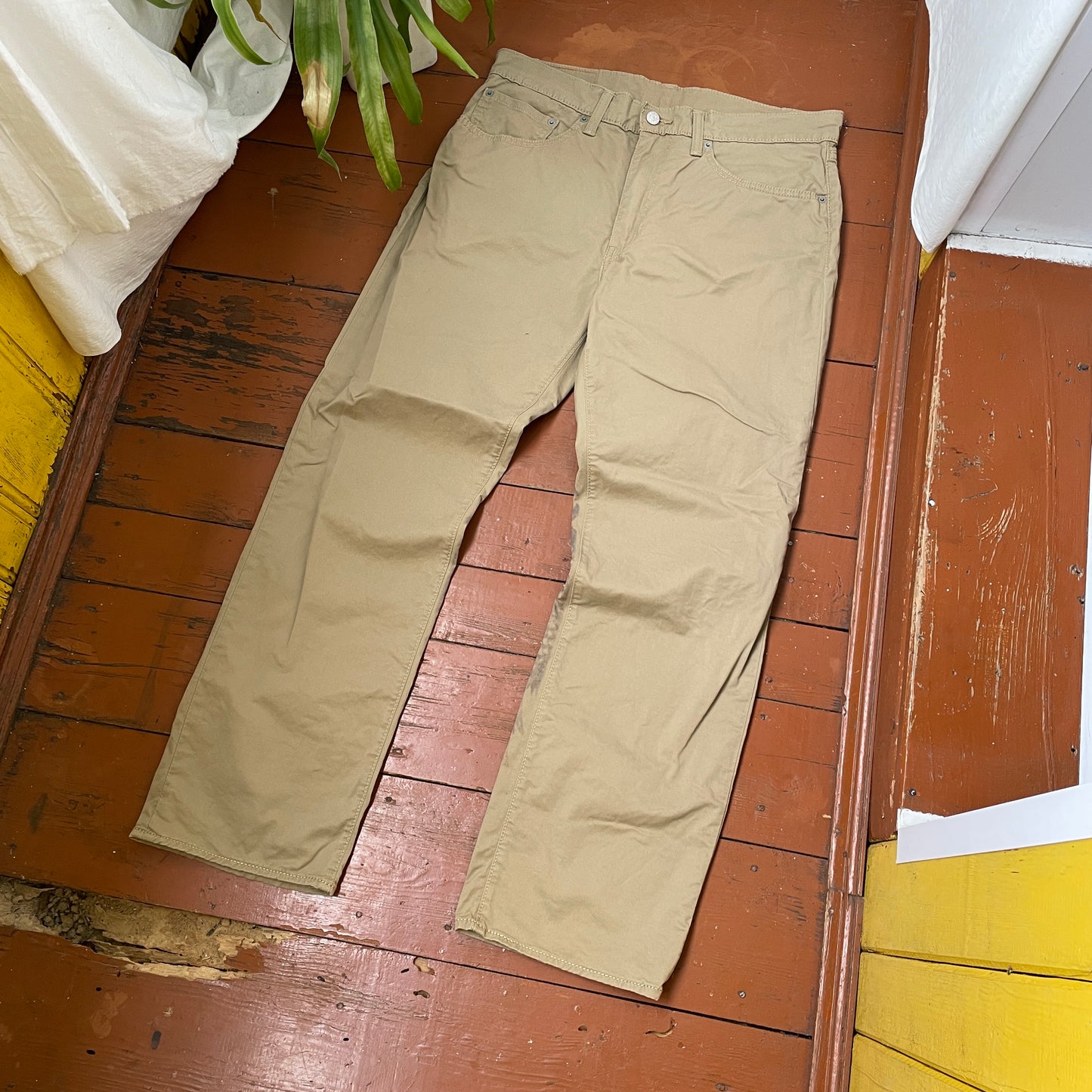 Custom Levi’s Dragon Print Jeans – Beige/Khaki with Bold Artwork | 1 of 1 Reworked Denim